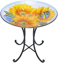 MUMTOP Outdoor Glass Birdbath with Metal Stand for Garden Sunflower Decor by MUMTOP