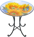 MUMTOP Outdoor Glass Birdbath with Metal Stand for Garden Sunflower Decor by MUMTOP