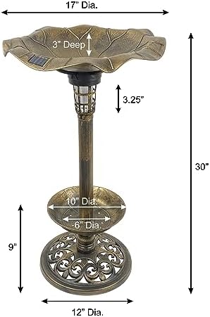Westcharm 30 Inch Solar Powered LED Lighted Birdbath with Planter Bowl for Outdoors Yard Outside Outdoor Garden Decoration Pedestal Base Stand - Antique Bronze Polyresin Solar Bird Bath with Planter - Image 7