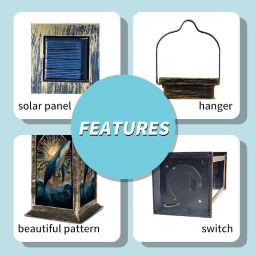 Solar Lantern Abstract Ocean Whale Suncatcher Stained Glass Decor Outdoor Waterproof Garden Hanging Lantern Solar Powered Lighting Outside Solar Light for Patio Yard Camping, Gifts for Women Mom - Image 5