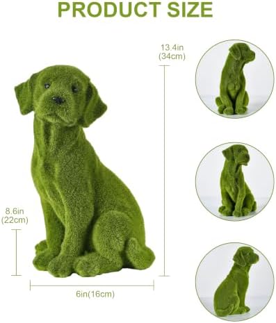 13.39" Garden Statue Flocked Dog Figurine Resin Puppy Yard Green - Image 3