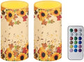 Set of 2 Autumn Flameless Candles Bulk Battery Operated Candles with Timer Remote Maple Leaf Sunflower LED Pillar Lights for Patio Porch Lanterns Home Decorations by Merkmak