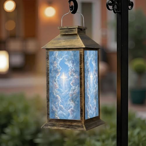 Solar Lantern Outdoor Waterproof Christian Cross Appears Bright Sky Garden Decor LED Hanging Solar Lights Tabletop Lamp Gifts for Women Mom Outside Yard Patio Porch by DERUINVAIO