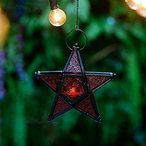 Romadedi 2-Pack Orange & Red Glass Hanging Star Lanterns for Tea Light - Image 2