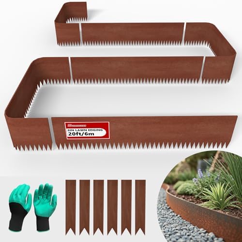 20ft. 6-Pack Cor-Ten Steel Landscape Edging - 40" L x 8" H Lawn Edging with 6 Stakes, Hammer-in Metal Garden Border for Landscaping, Lawn & Yard (Rusted) by STIRLINGEARINC