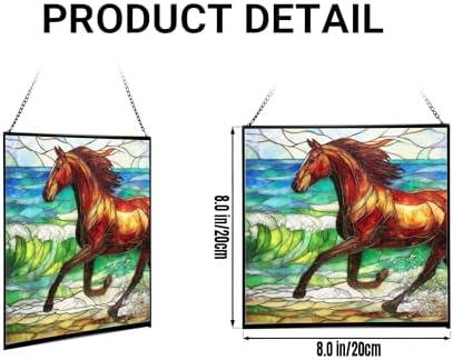 Dark Bay Thoroughbred Horse galloping along wind-cut shore Square Suncatcher – Stained Glass Style Window Panel with Pastoral Scene, Custom Decorative Hanging Art for Equestrian Home, Christmas taLOEO - Image 2
