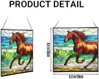 Dark Bay Thoroughbred Horse galloping along wind-cut shore Square Suncatcher – Stained Glass Style Window Panel with Pastoral Scene, Custom Decorative Hanging Art for Equestrian Home, Christmas taLOEO - Image 2
