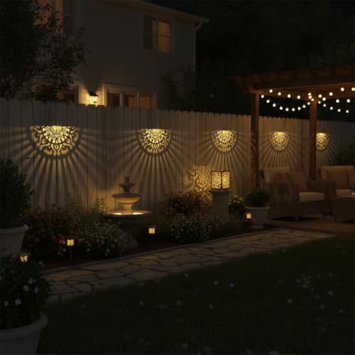 6Pk Solar Fence Lights Outdoor Wall Lights Mandala Solar Step Lights - Image 3
