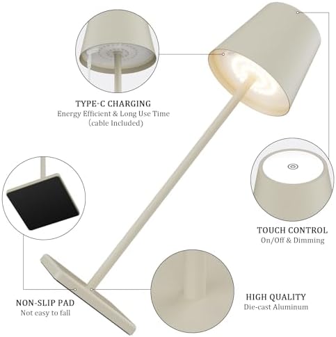Cordless Table Lamp 5000mAh LED Rechargeable Lamp Off White, 2-Pack - Image 3