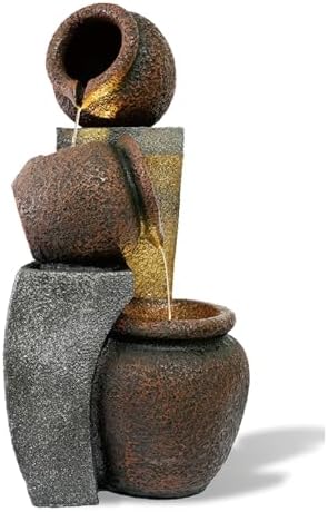 30 Inch Tall Outdoor Water Fountain Waterfalls with 2 LED Lights Yard Art Decor Indoor and Outdoor by Unknown