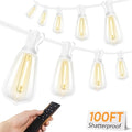 Brightever 100FT Outdoor String Lights with Remote, Dimmable LED Patio Lights with 32 ST38 Shatterproof Vintage Bulbs, 2700K Warm White 3 Modes 2 Timer Outside Light for Yard, Deck, Cafe, White by Brightever
