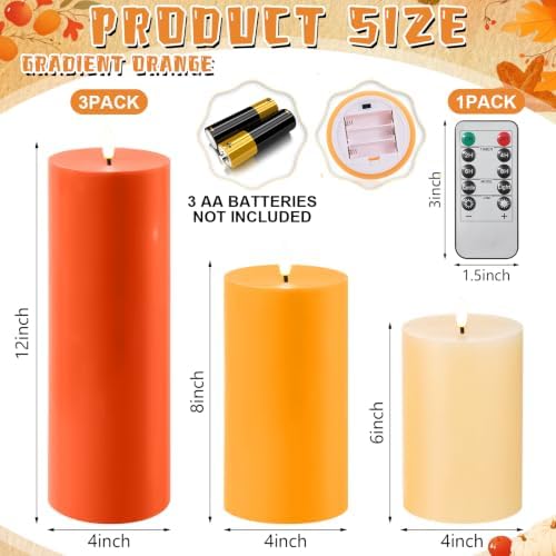 Retisee 3 Pcs 6/8/12" Fall Flameless LED Candles Decorations for Home - Image 2