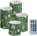 4 Pack Shamrocks Flickering Flamless Candles with Remote Floral LED Battery Operated Elictric Pillar Candles with Timer Control for St Patrick's Day Home Decorations by Merkmak