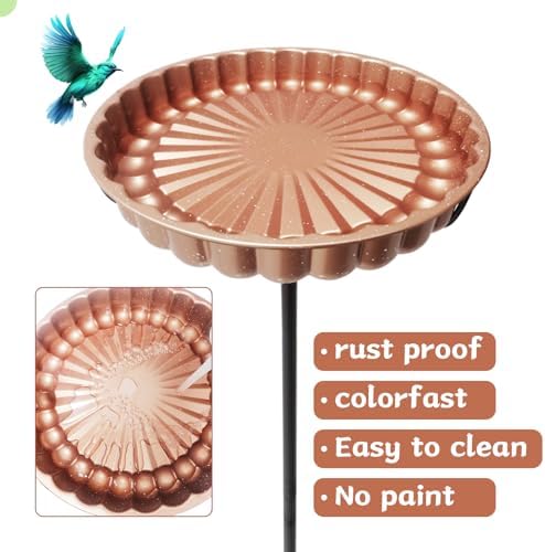 Rust-Proof Bird Bath with Metal Stand Outside, Copper-Tone Bowl, Outdoor Garden Pedestal Bird Baths 9-Pronged Base - Image 2