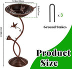 Bird Bath Garden for Outside, Vintage Metal Birdbaths Bowl with Roman Pedestal for Outdoors, Standing Bird Bath Bowl Birdfeeder for Yard Lawn Decor (Vintage Copper - Hummingbird) - Image 2