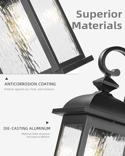 FEMILA 21" Outdoor Wall Light Fixture, Rust-Proof Outdoor Wall Light, Ideal for Porch, Patio, Entryway, Garage, with Water Ripple Glass, UL Listed, 4FD54B2 BK-WP - Image 2