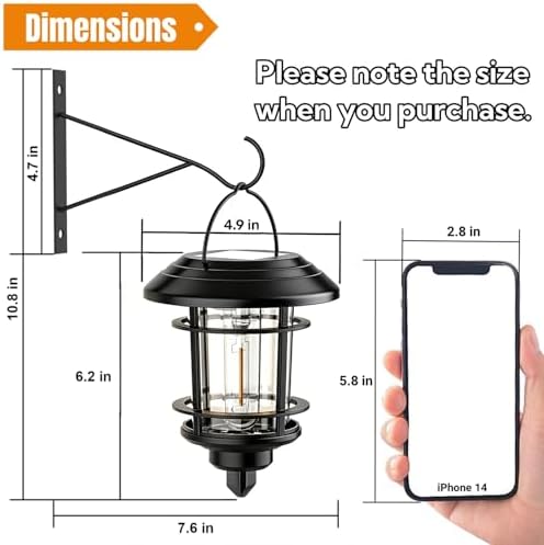 Dynaming 4 Pack Solar Lanterns Outdoor, Hanging Lantern Solar Garden Lights with Edison Bulb, Wall Mounted LED Light Auto On/Off, Waterproof for Garage Stair Patio Front Porch Yard, Warm White - Image 3