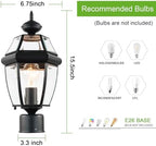 Kalium Outdoor Post Lights, 15" Lamp Post Light Fixture Waterproof Aluminum Housing with Glass, E26 Base Matte Black Lamp Posts Outdoor Lighting for Garden Patio Pathway Walkway （Pole not Included） - Image 3