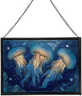 Jellyfish Floating in Moonlit Waters Rectangular Stained Glass Suncatcher – Hanging Window Panel with Animal & Nature Scene – Vibrant Glass Art Gift for Wildlife, Fantasy, Nature Lovers NMAUJn by Custom