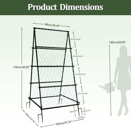 unho Garden Trellis for Climbing Plants with Tough Nylon Netting, 6ft Tall Sturdy Rustproof Metal Plant Support Tower for Vegetable Fruit Vine Cucumber Garden Lightweight，Outdoor - Image 2