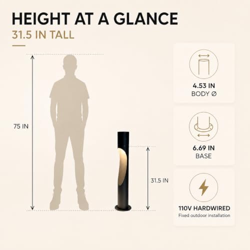 31.5 in Hardwired Bollard Light, 110V Landscape Path Light, Black - Image 5