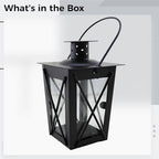 Black Decorative Candle Lantern, Moroccan Style Metal Candle Holder with Glass Lampshade, Hanging Ring, 6.7 x 3.5 x 2.2 in, Centerpiece for Wedding, Party, Home Décor - Image 3