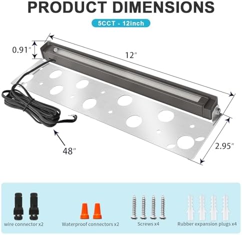12 Pack 12 Inch Retaining Wall Lights,7W LED Hardscape Lighting,280LM 2700K-5000K 5CCT Outdoor Step Lights,IP65 Waterproof 12V-24V Low Voltage Landscape Lights For Patio Walls Stairs, ETL Certified - Image 6