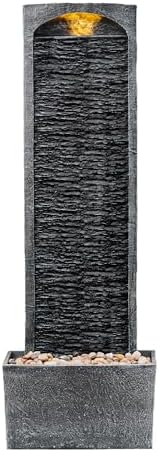 Teamson Home 38.5" Faux Slate Outdoor LED Waterfall Fountain, Gray/Black by TeamsonHome