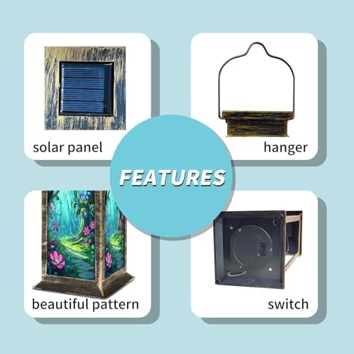 Solar Lantern Stained Glass Window Forest Clearing Light Scene Outdoor Waterproof Garden Hanging Lantern Solar Powered Lighting Outside Table Lamp for Patio Deck Camping 1 Pack - Image 4