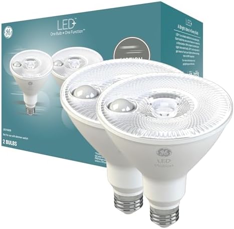 GE LED+ Motion Sensor LED Light Bulbs, 15W, PAR38 Outdoor Security Floodlight, Warm White (2 Pack) by Unknown