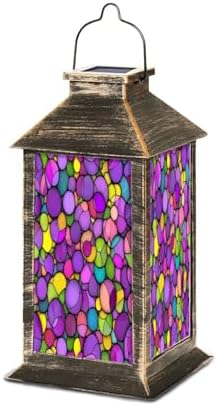 Solar Lantern Abstract Stained Glass Mosaic Purple Violet Outdoor Garden Hanging Lantern Waterproof Solar Powered Lighting Outside Table Lamp for Deck Yard Camping Patio Decor by Unknown