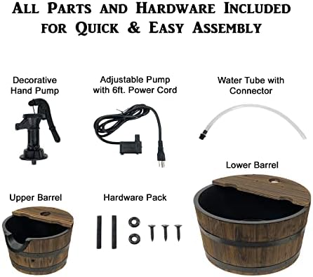 Wood Barrel with Pump Outdoor Water Fountain - Medium Garden Water Fountain - Image 6
