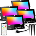 Flood Lights Outdoor RGB with Stake, 500W Equivalent Smart Color Change & Daylight 5700K Landscape Light, IP66 Patio Lights via App Control, Indoor Ambient Lighting, DIY Scenes/Music Sync/Timing-4Pack by Taptoron