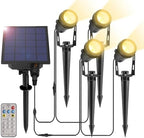 ALOVECO Solar Spot Lights Outdoor 4-in-1 Solar Powered Spotlights IP65 Waterproof with Remote 29.5ft Cable Auto On/Off 8 Modes Solar Uplights Outdoor for Garden Yard Landscape Tree 2700K Warm White by ALOVECO