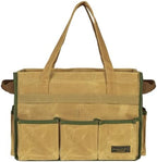 Canvas Tool Bag, 16OZ Waxed Canvas Tool Tote Bag with Metal Zipper & 12-Pocket Design, Multi-Purpose Garden Tool Storage Tote for Electrician Gardener Plumber | Khaki | 14.5"L x 7.5"W x 10"H by Kaaltisy