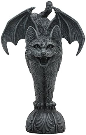 Gifts & Decor Ebros Bizarre Gothic Eureka Bat Winged Cat Gargoyle Statue 7" Tall Stoic Feline Guardian Castle Top Stone Creature Figurine by EbrosGift