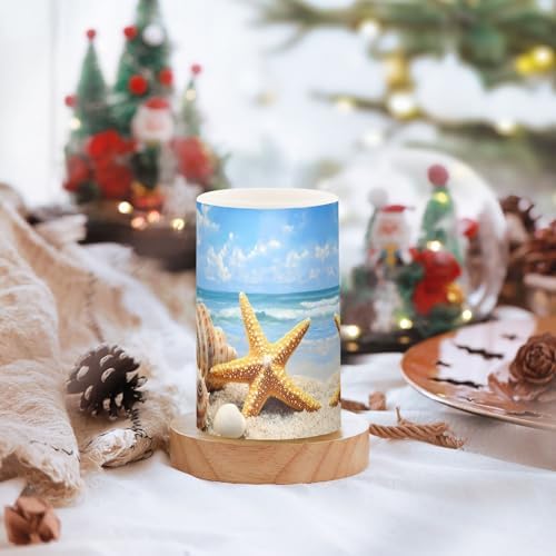 ALAZA Starfish Shells Beach Flameless Candles, LED Pillar Candles with Remote Timer, Battery Operated Candles Set of 2 - Image 2