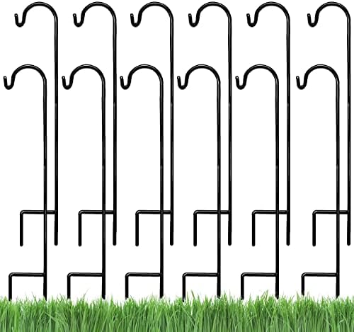 Ashman Shepherd's Hooks 35 Inch (12 Pack), Black, Made of Premium Metal for Hanging Solar Lights, Bird Feeders, Mason Jars, Christmas Lights, Lanterns, Garden Stakes and Wedding Décor. by AshmanOnline