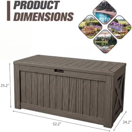 JUMMICO 120 Gallon Resin Deck Box, Large Outdoor Storage Box Waterproof & Lockable for Garden, Patio, Pools (Deep Brown) - Image 6