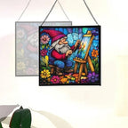 Painter Gnome at Work Stained Glass Suncatcher – Square Hanging Window Panel for Home or Greenhouse – Whimsical Glass Art Gift for Garden Lovers, Christmas, Halloween, Father Days qzln3W - Image 4