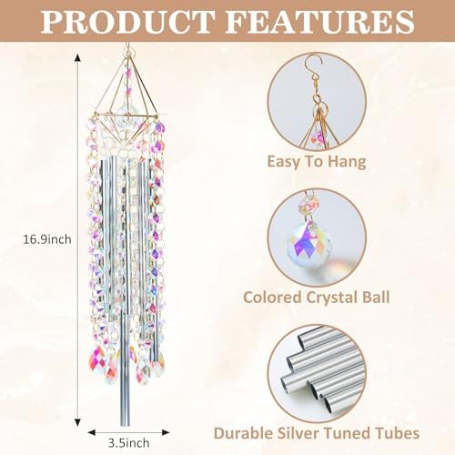 Crystal Wind Chimes - Glass Wind Chimes for Outside, Outdoor Crystal Suncatcher with Tuned Tubes, Reflective Windchimes Outdoors Unique, Hanging Prism Rainbow Maker Chandelier Home Decor Gift - Image 6