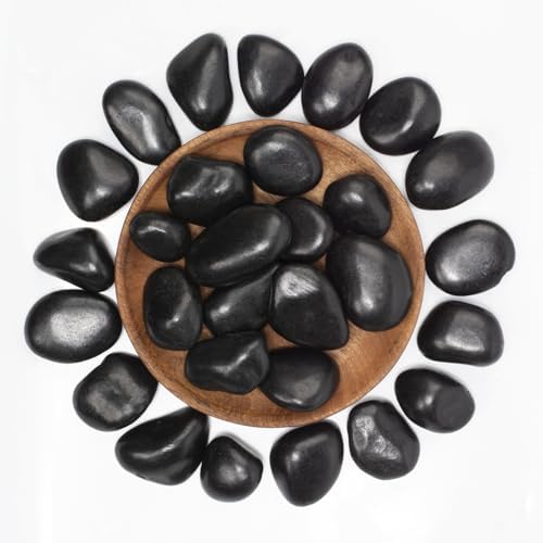10 lbs Black River Rocks - Large Polished Black Pebbles for Plants & Garden Decorative Stones，1-2" Polished Pebbles for Landscaping, Fish Tanks, Flower Pots, Water Fountains by LOOIOOJ