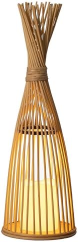 Vintiquewise Hand-Woven Tall Bamboo LED Floor Standing Lantern – Bohemian Wicker Decorative Lamp and Farmhouse Accent for Living Rooms Entryways Patios and Garden, Large by Vintiquewise