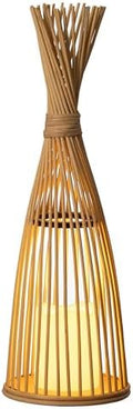 Vintiquewise Hand-Woven Tall Bamboo LED Floor Standing Lantern – Bohemian Wicker Decorative Lamp and Farmhouse Accent for Living Rooms Entryways Patios and Garden, Large by Vintiquewise