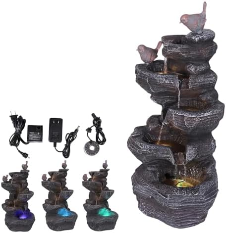 Resin Stone Imitation Waterfall with LED Lights Tabletop Water Fountain Tabletop Fountain Relax Meditation Decor for Home Office (A) by FASDRESS