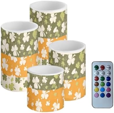 4 Pack Shamrocks Battery Operated Candles with Timers Flameless Candles with Remote St Patrick's Day Outdoor Lanterns for Porch LED Lights for Holiday Home Decorations by Merkmak