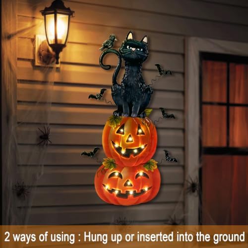 Outdoor Halloween Decorations,Metal Black Cat & Jack'O Lighted Timer Stakes - Image 5