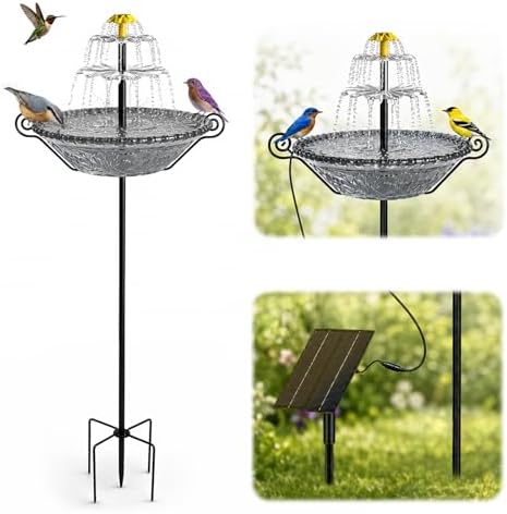 Solar Fountain for Bird Bath Outside, Garden Water Feature with Ground Stake Stand or Hanging Style for Patio, Yard & Lawn (B-Gray) by Vioshon