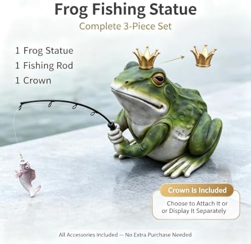 Outdoor Pond Frog Statues Garden Decor - 8.3" Larger Fishing Frog Statue Outdoor Garden Statue & Koi Pond Decor, Frogs Sculpture & Figurine Accessory for Patio, Lawn, Yard Decoration, Gift for Mom - Image 4