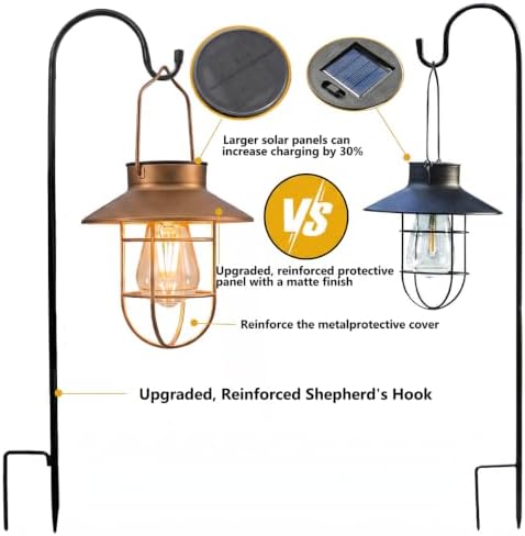Solar Lantern with Shepherd's Hook,Garden Hanging Vintage Bulb Lantern Lamp - Image 2